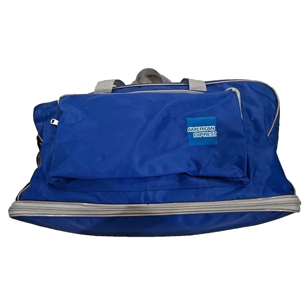 American Express Vintage Expandable Duffle/Gym Bag w/Handles/Shoulder Strap Blue